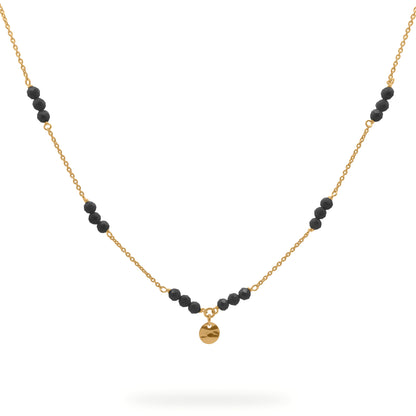Girocollo in argento con catena intervallata da pepite di zirconi milky neri e una medaglia centrale - GIPSY CHIC Rue des Mille