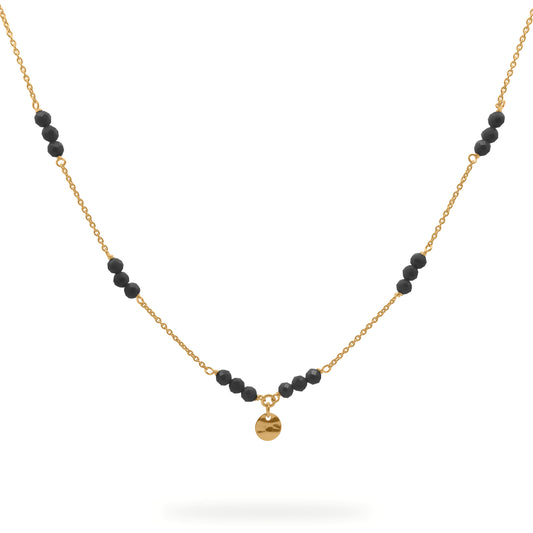 Girocollo in argento con catena intervallata da pepite di zirconi milky neri e una medaglia centrale - GIPSY CHIC Rue des Mille