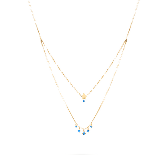 Girocollo con doppio giro di catena, stella liscia e zirconi blu pendenti - ESSENCE Rue des Mille