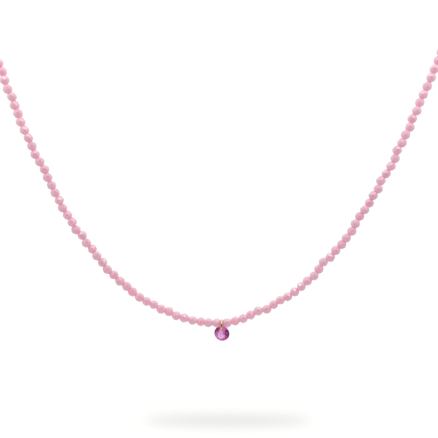 Girocollo con filo di pepite di zirconi milky rosa e uno zircone rosa pendente - GIPSY CHIC Rue des Mille