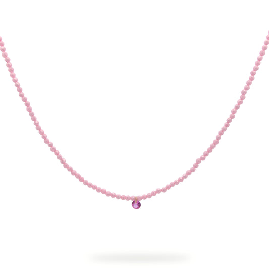 Girocollo con filo di pepite di zirconi milky rosa e uno zircone rosa pendente - GIPSY CHIC Rue des Mille