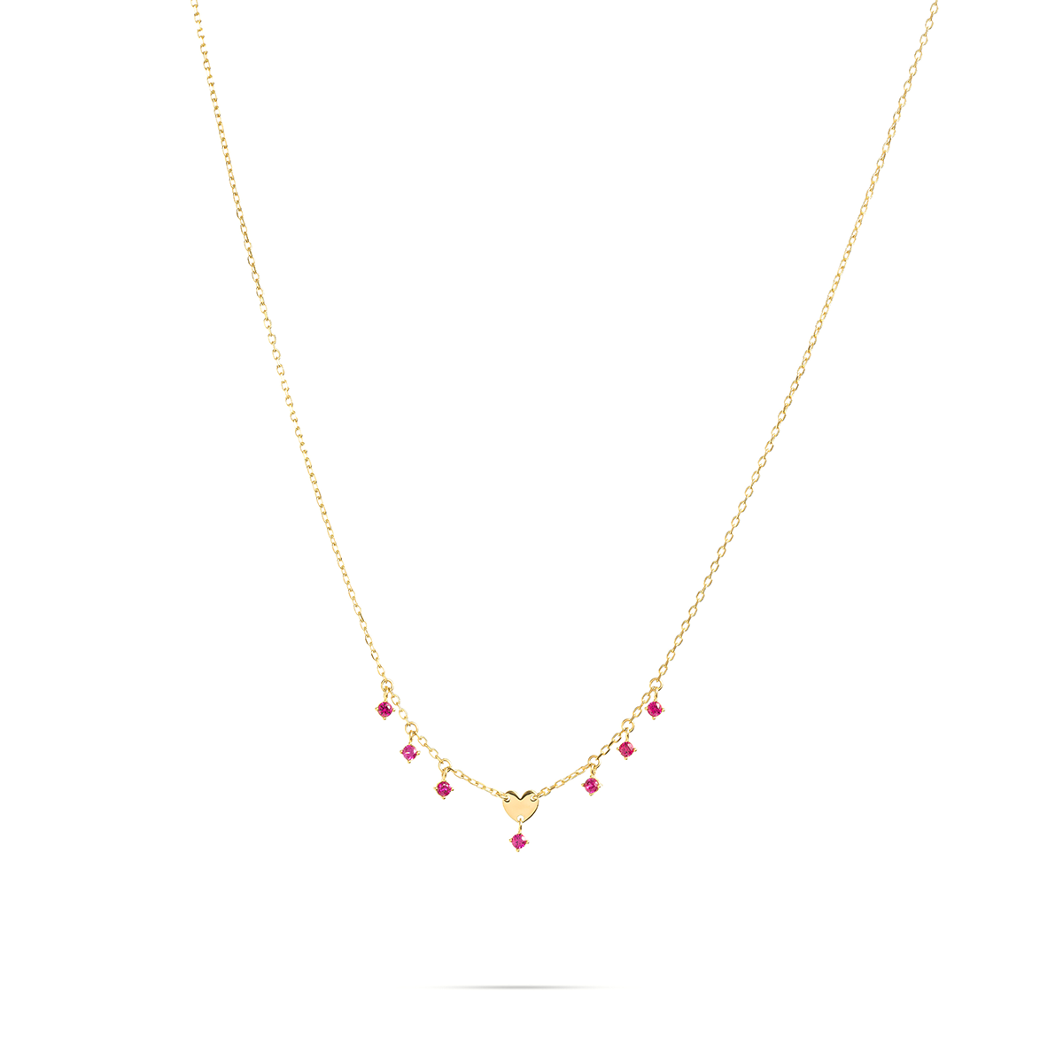 Girocollo con mini cuore centrale placcato oro giallo e sette zirconi rossi pendenti - ESSENCE Rue des Mille
