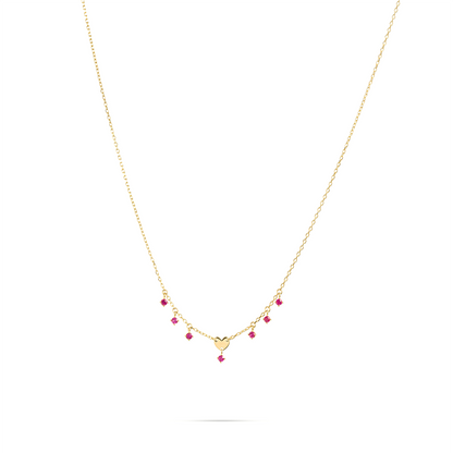 Girocollo con mini cuore centrale placcato oro giallo e sette zirconi rossi pendenti - ESSENCE Rue des Mille