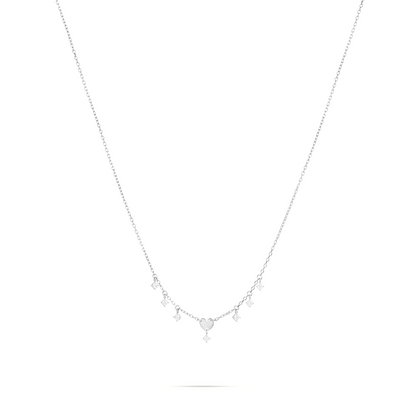 Girocollo con mini cuore centrale rodiato e sette zirconi bianchi pendenti - ESSENCE Rue des Mille