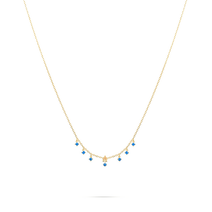 Girocollo con mini stella centrale e sette zirconi blu pendenti - ESSENCE Rue des Mille
