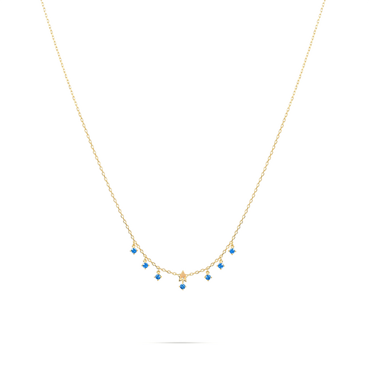 Girocollo con mini stella centrale e sette zirconi blu pendenti - ESSENCE Rue des Mille