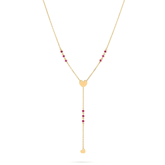 Girocollo rosario placcato oro giallo con cuore centrale, mini cuore all'estremità e zirconi rossi - ESSENCE Rue des Mille | GRZ-024 M5 CUO AU