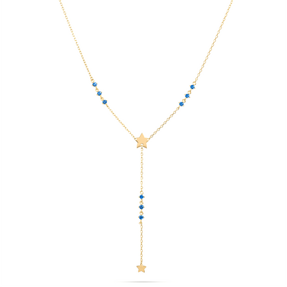 Girocollo rosario con stella centrale, mini stella all'estremità e zirconi blu - ESSENCE Rue des Mille