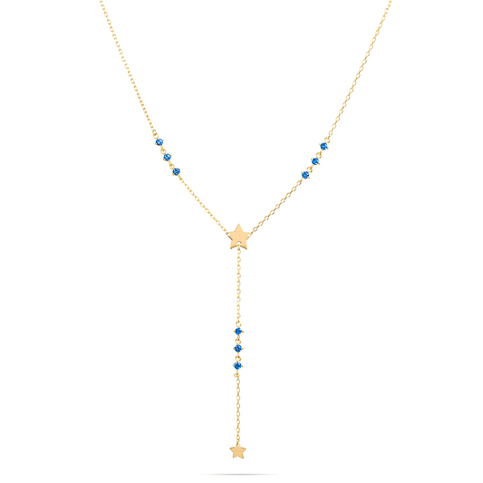 Girocollo rosario con stella centrale, mini stella all'estremità e zirconi blu - ESSENCE Rue des Mille