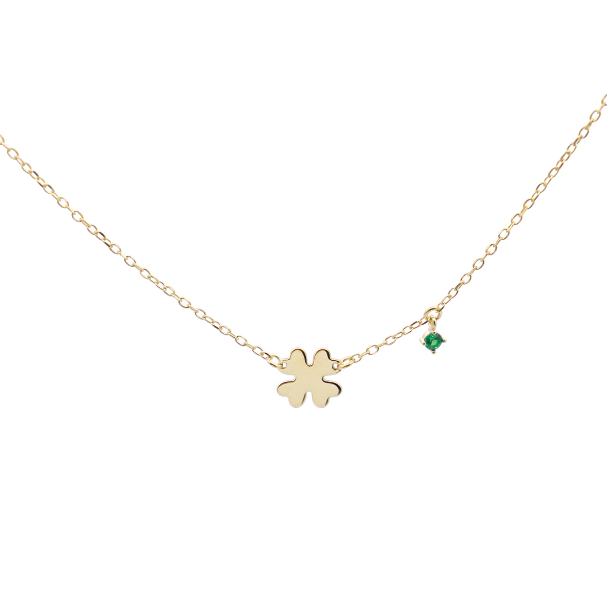Girocollo Quadrifoglio e Zircone Verde - ESSENCE Rue des Mille | GRZ-024 QUAD AU