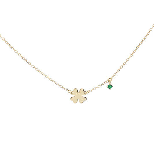 Girocollo Quadrifoglio e Zircone Verde - ESSENCE Rue des Mille | GRZ-024 QUAD AU