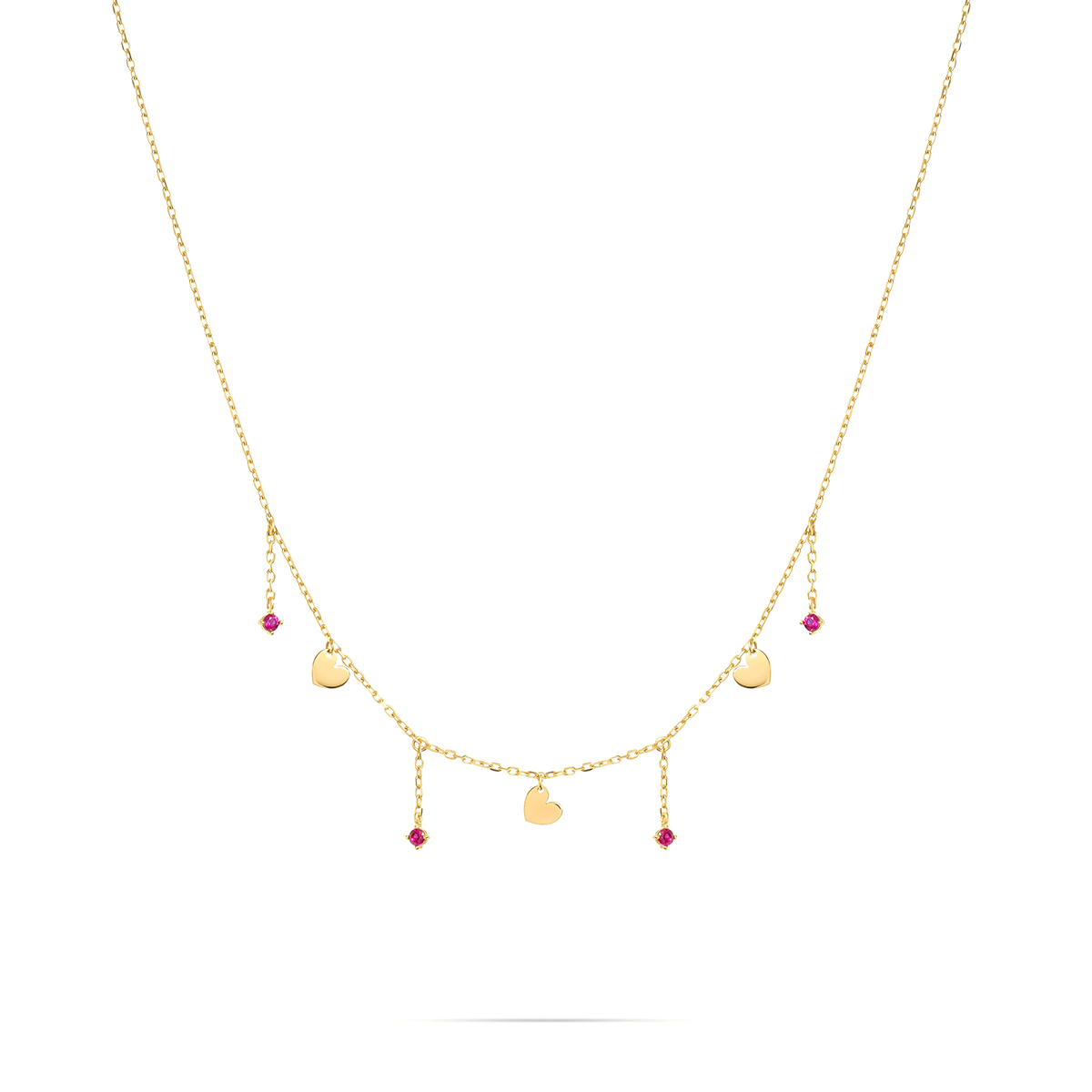 Girocollo tre mini cuori placcato oro giallo e zirconi rossi pendenti - ESSENCE Rue des Mille