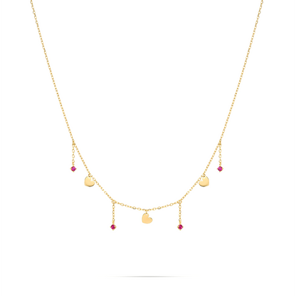 Girocollo tre mini cuori placcato oro giallo e zirconi rossi pendenti - ESSENCE Rue des Mille