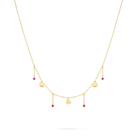 Girocollo tre mini cuori placcato oro giallo e zirconi rossi pendenti - ESSENCE Rue des Mille