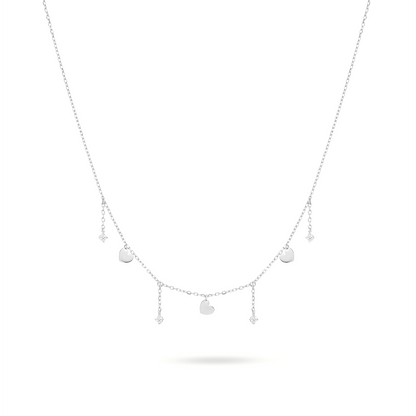 Girocollo tre mini cuori rodiato e zirconi bianchi pendenti - ESSENCE Rue des Mille