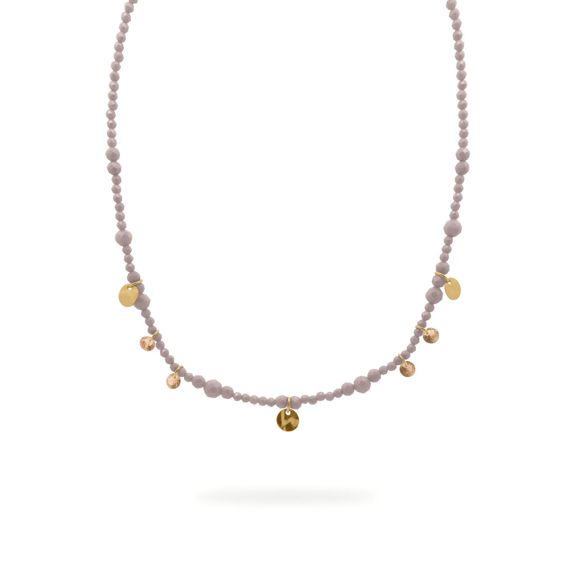 Girocollo con zirconi milky marroni, zirconi nude fumé e medaglie dorate pendenti - GIPSY CHIC Rue des Mille