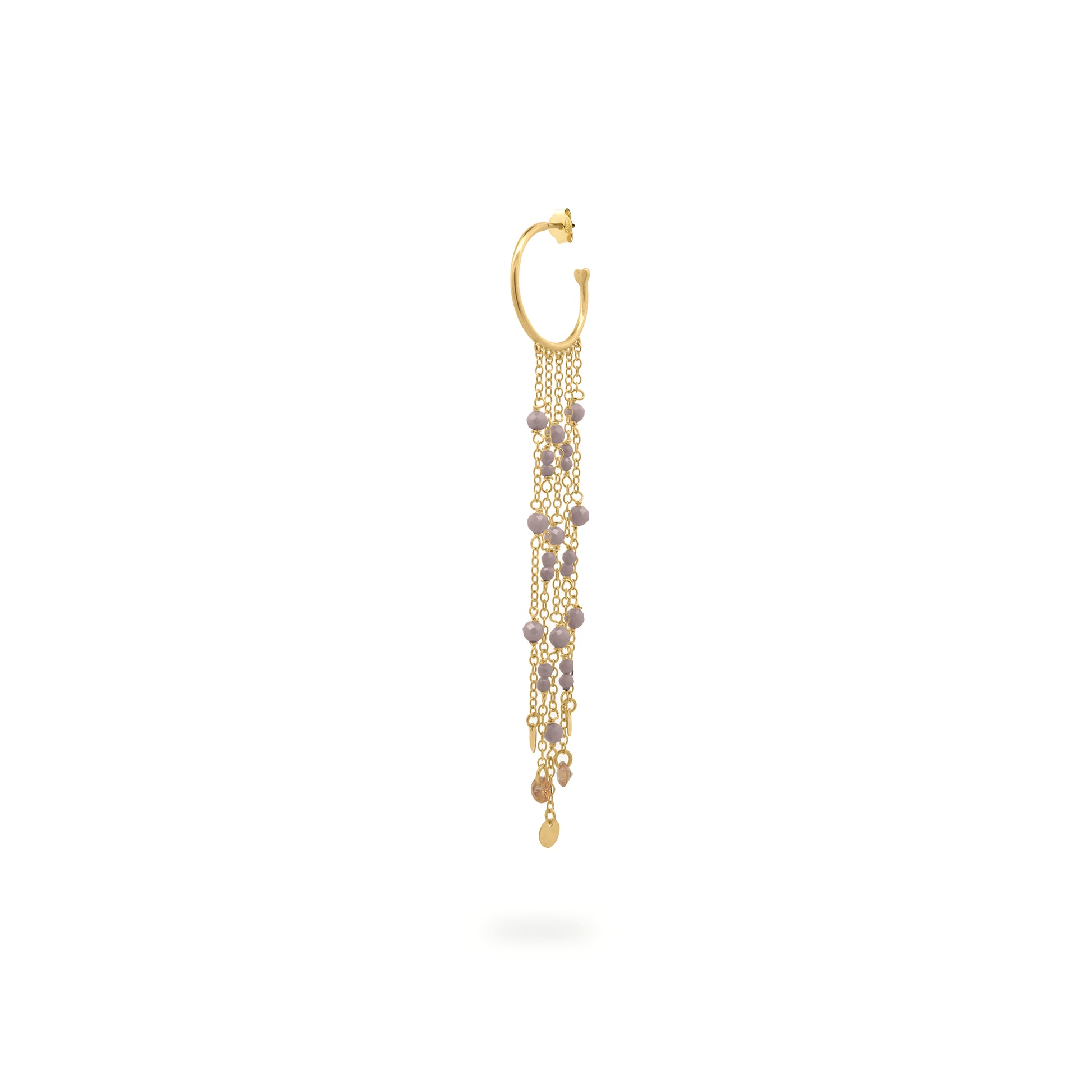 Mono-orecchino a cerchio in argento dorato con cascata di catene dorate e zirconi marroni pendenti - GIPSY CHIC Rue des Mille