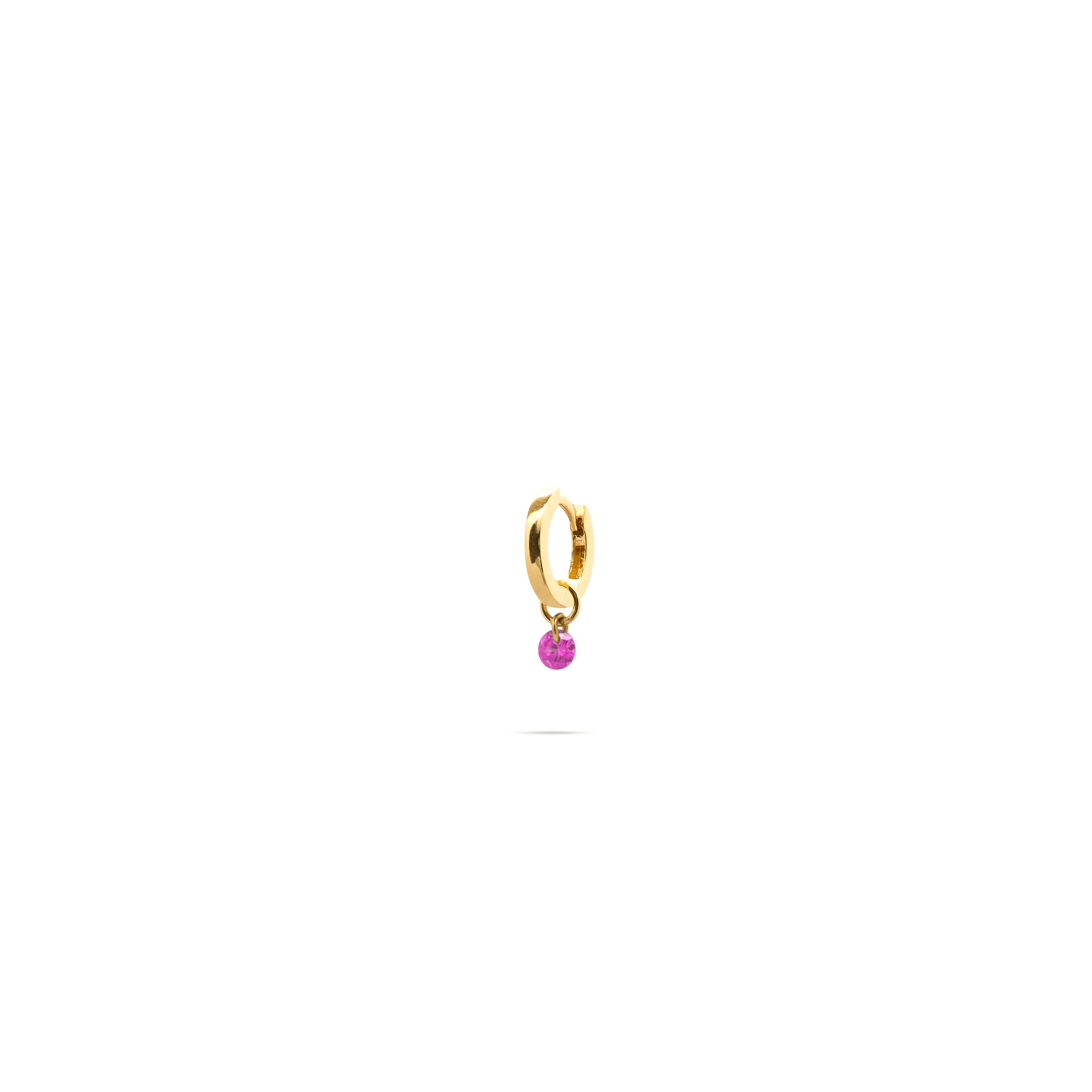 Mono-orecchino a cerchio mini in argento dorato con zircone nudo rosa pendente - GIPSY CHIC Rue des Mille