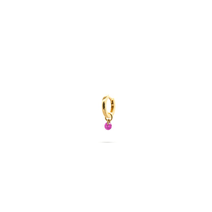 Mono-orecchino a cerchio mini in argento dorato con zircone nudo rosa pendente - GIPSY CHIC Rue des Mille