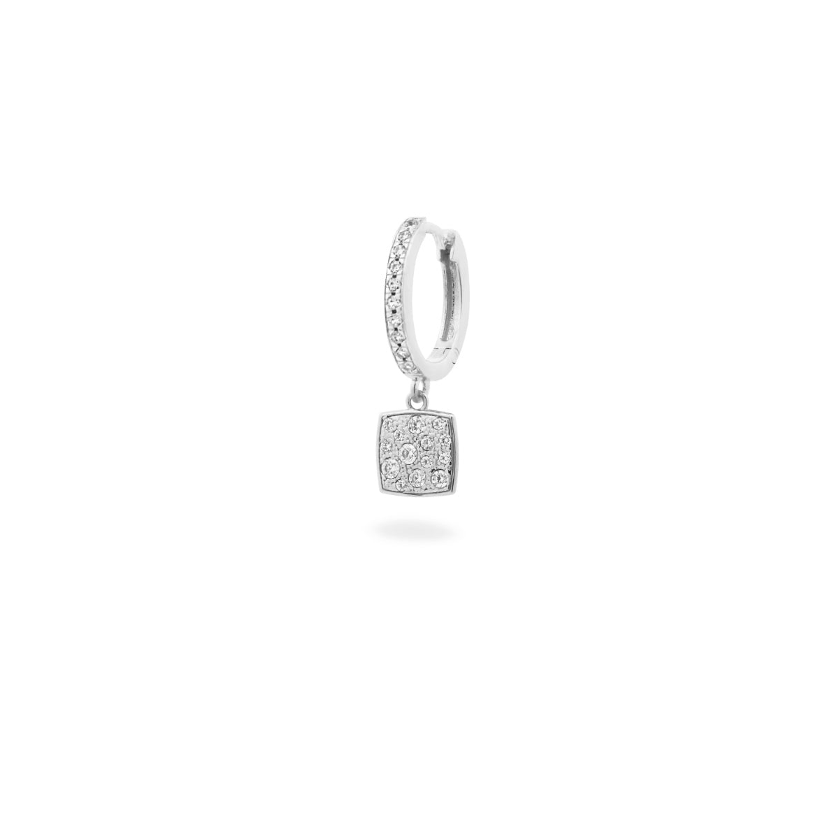 Mono Orecchino HOOP placcato oro bianco e quadrato pavé - STARDUST TEN Rue des Mille