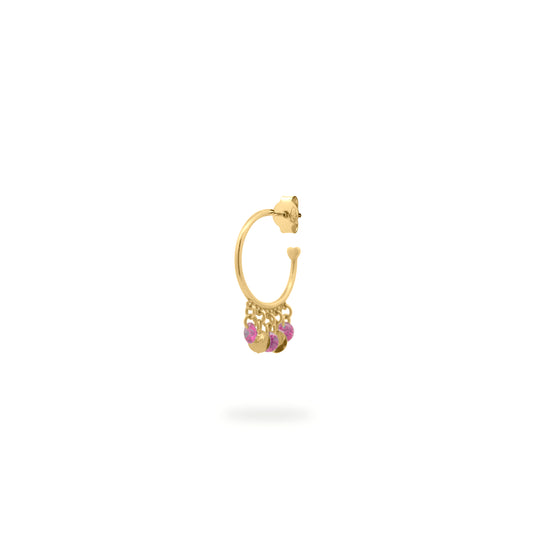 Mono-orecchino a cerchio con zirconi milky rosa intervallati da medaglie pendenti - GIPSY CHIC Rue des Mille