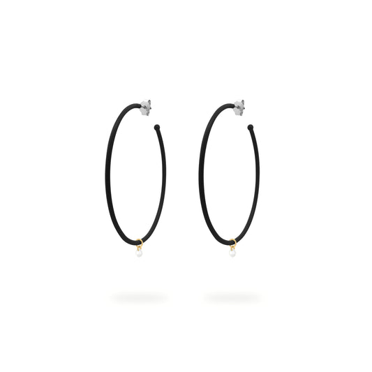 Orecchini a cerchio verniciati in nero con zircone bianco pendente - GIPSY CHIC Rue des Mille
