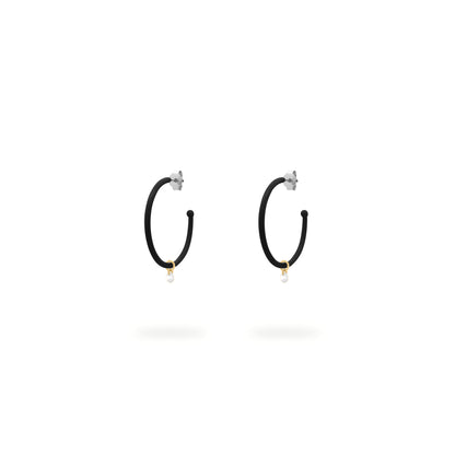 Orecchini a cerchio medio verniciati in nero con zircone bianco pendente - GIPSY CHIC Rue des Mille