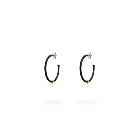 Orecchini a cerchio medio verniciati in nero con zircone bianco pendente - GIPSY CHIC Rue des Mille