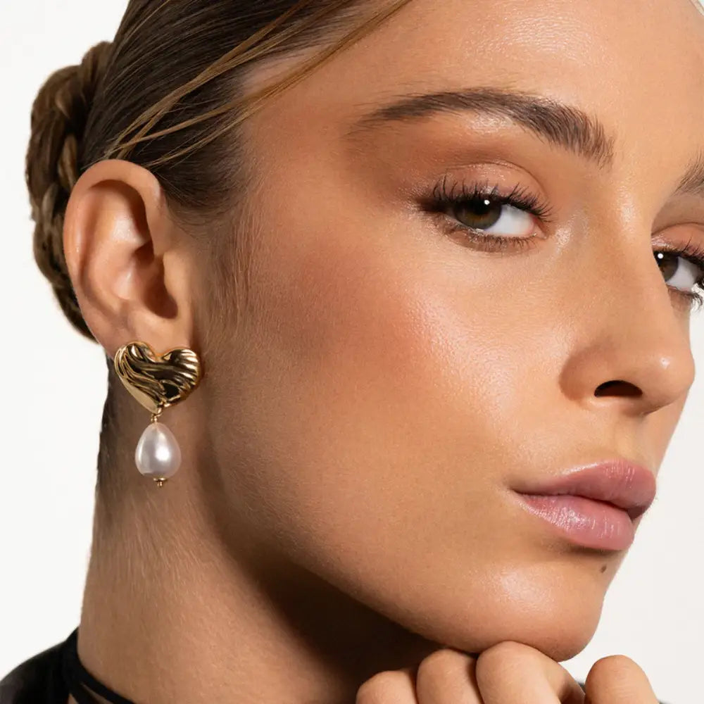 Orecchini a Cuore con Perla - BOLD HEART