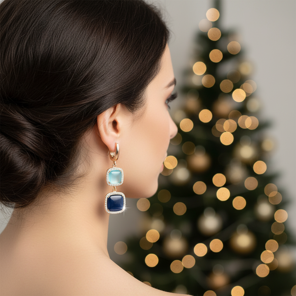 Orecchini Argento Rosé Quarzi Blu Zirconi 3907200