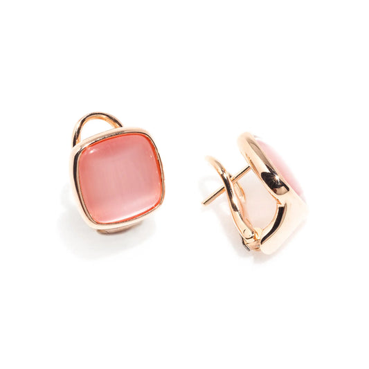 Orecchini a lobo Madì in Argento Rosé con Quarzo Idrotermale Rosso | 3886600