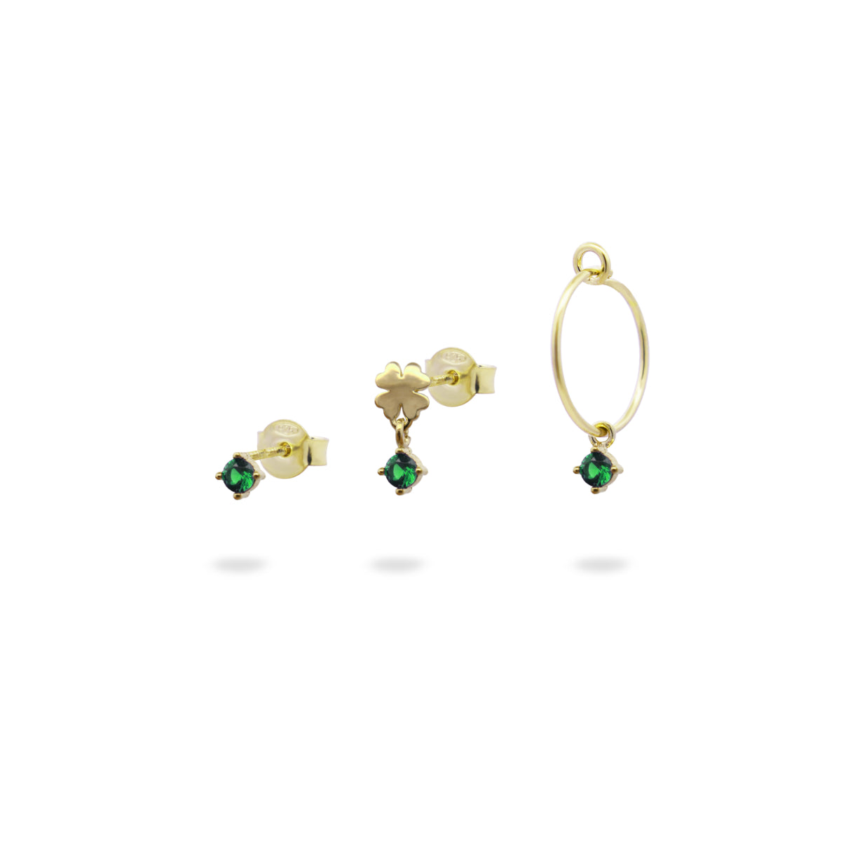 Orecchini tris Quadrifogli e Zirconi Verdi - ESSENCE Rue des Mille | ORZ-024 3PZ QUAD AU