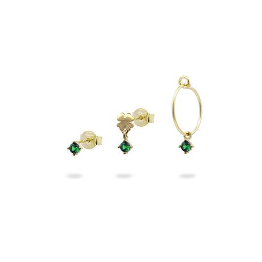 Orecchini tris Quadrifogli e Zirconi Verdi - ESSENCE Rue des Mille | ORZ-024 3PZ QUAD AU
