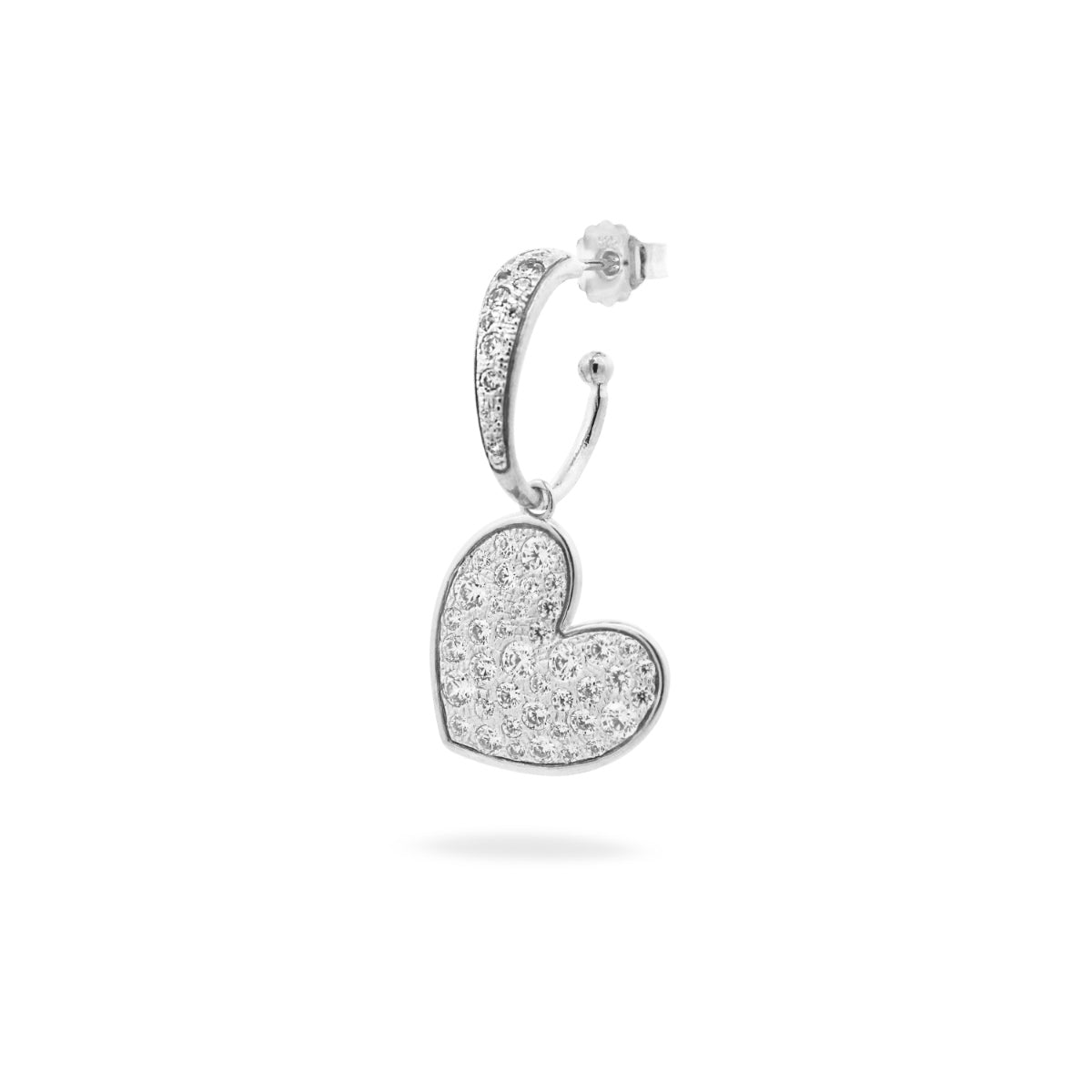 Orecchino HOOP placcato oro bianco e cuore pavé oversized - STARDUST TEN Rue des Mille