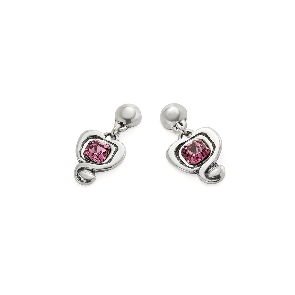 Orecchini a cuore pendente e Cristallo rosa