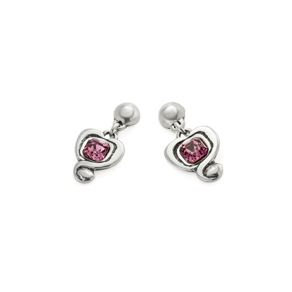 Orecchini a cuore pendente e Cristallo rosa