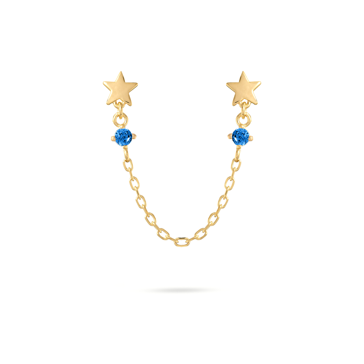 Orecchino doppio a lobo con stella tappabuco, catenella pendente e zircone blu - ESSENCE Rue des Mille