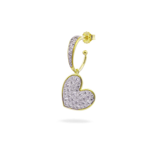 Orecchino HOOP placcato oro giallo e cuore pavé oversized - STARDUST TEN Rue des Mille