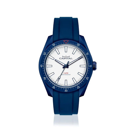 Orologio al Quarzo, Cassa Blu, Quadrante Bianco e Cinturino in Silicone Blu