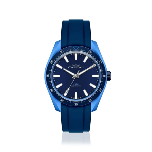 Orologio al Quarzo, Cassa Celeste, Quadrante Blu e Cinturino in Silicone Blu