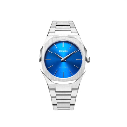 Orologio D1 Milano Ultra Thin GEO in acciaio. Cassa da 40 mm, quadrante blu acceso e cinturino in acciaio. | D1-UTBJ09