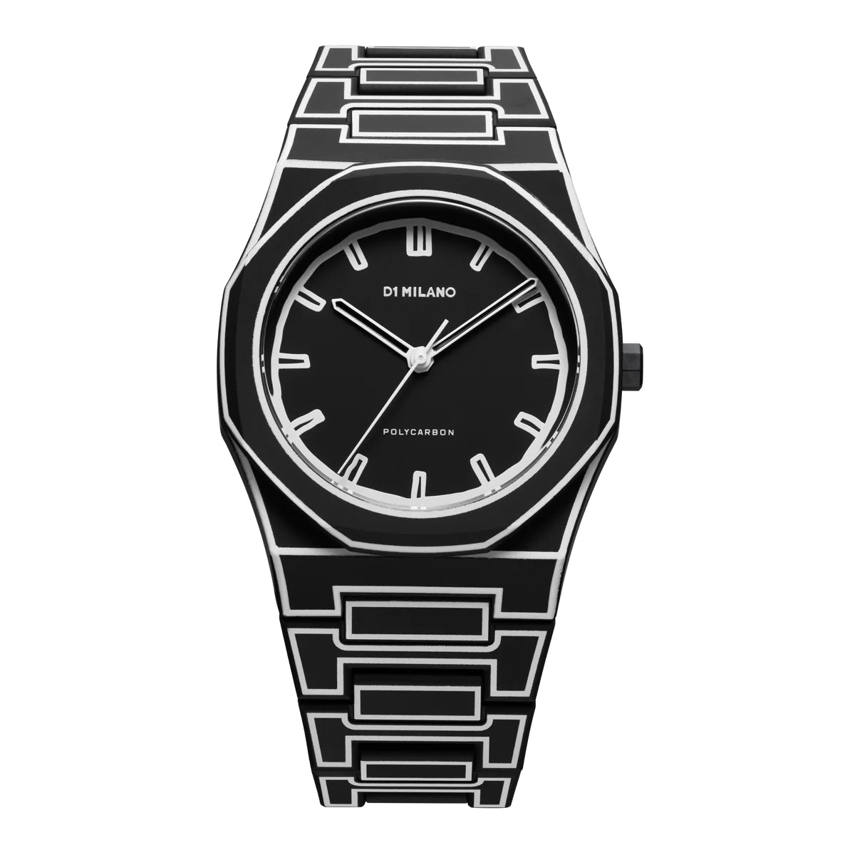 Orologio D1 Milano in policarbonato nero con finiture bianche | Polycarbon Black Sketch | D1-PCBJ33