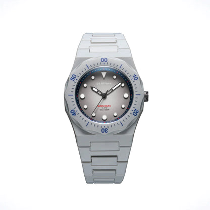Orologio D1 Milano Polydiver Steel Harbor in policarbonato grigio. Cassa da 40.5 mm, quadrante sfumato con lancette e indici luminescenti, cinturino grigio. | D1-PDBJ03