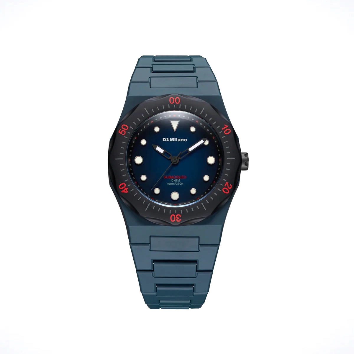 Orologio D1 Milano Polydiver Wave Drift policarbonato blu petrolio. Cassa da 40.5 mm, quadrante sfumato con lancette e indici luminescenti, cinturino blu petrolio. | D1-PDBJ02