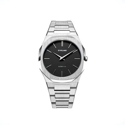 Orologio D1 Milano Ultra RE-SILVER in acciaio. Cassa da 40 mm, quadrante nero e cinturino in acciaio. | D1-UTBJ40