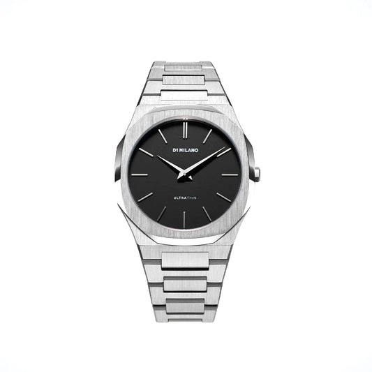 Orologio D1 Milano Ultra RE-SILVER in acciaio. Cassa da 40 mm, quadrante nero e cinturino in acciaio. | D1-UTBJ40