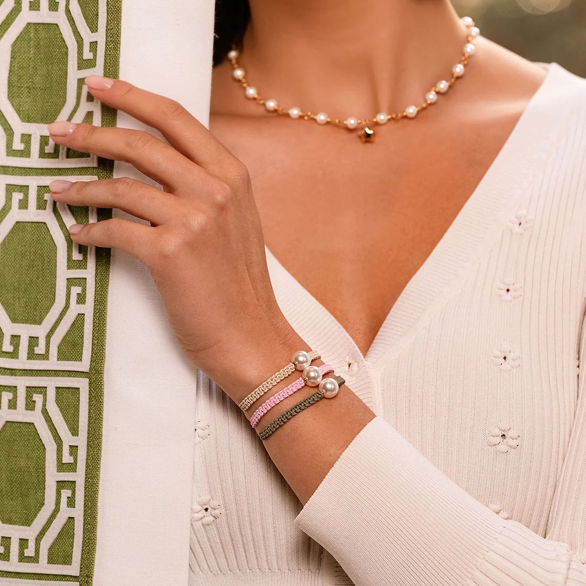 Bracciale Tessuto e Perla - WHITESIDE