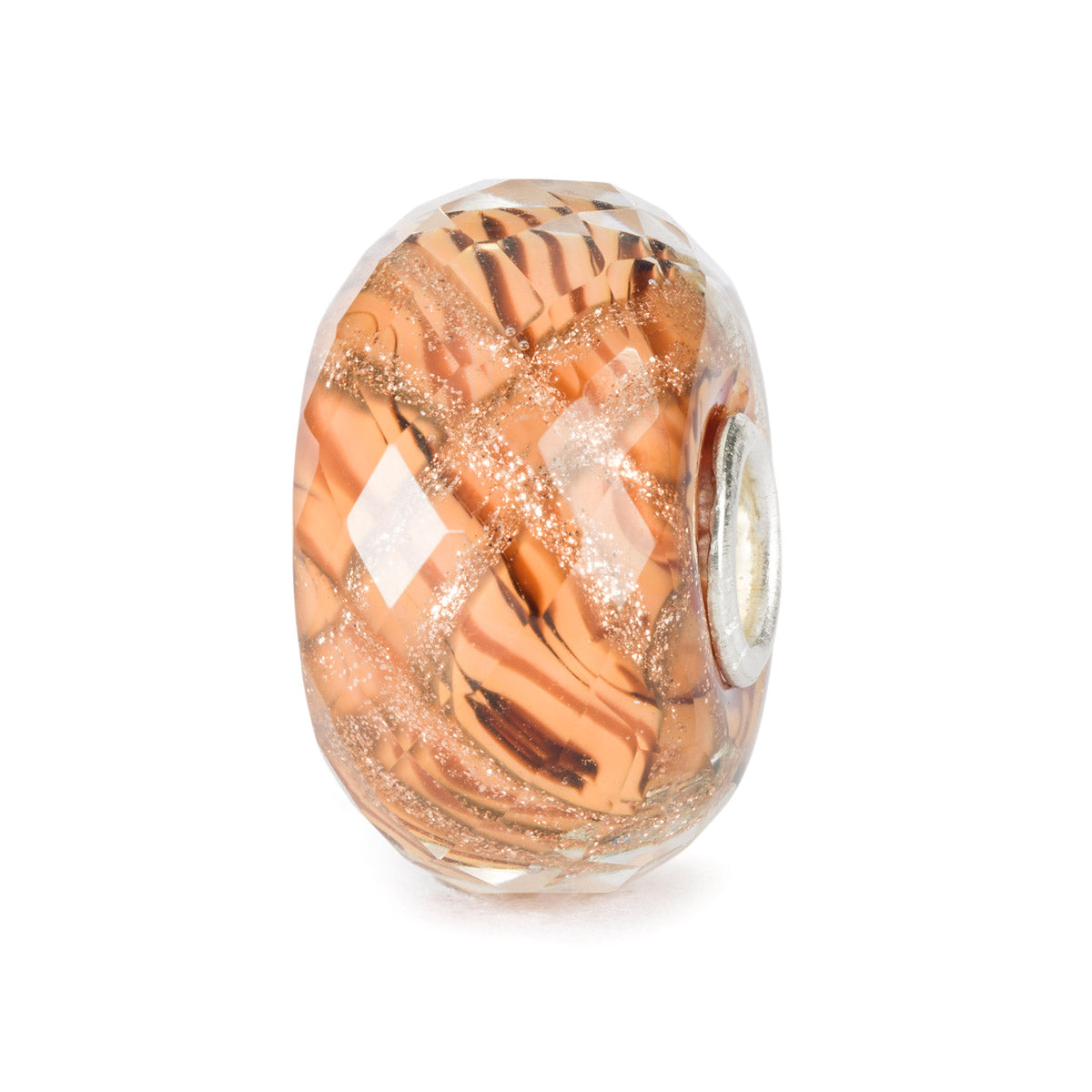 Abbraccio al Tramonto | Beads in vetro sfaccettato color pesca e strisce dorate. | TGLBE-30118