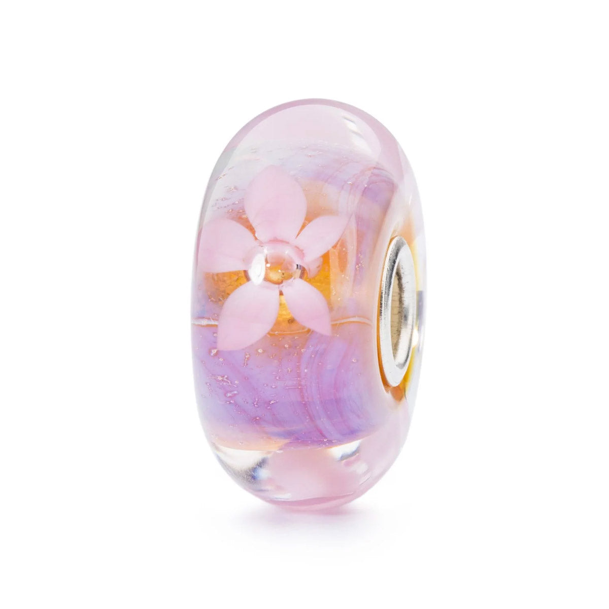 Anemone di Mare Trollbeads | Beads in vetro viola chiaro con fiori rosa | TGLBE-10200