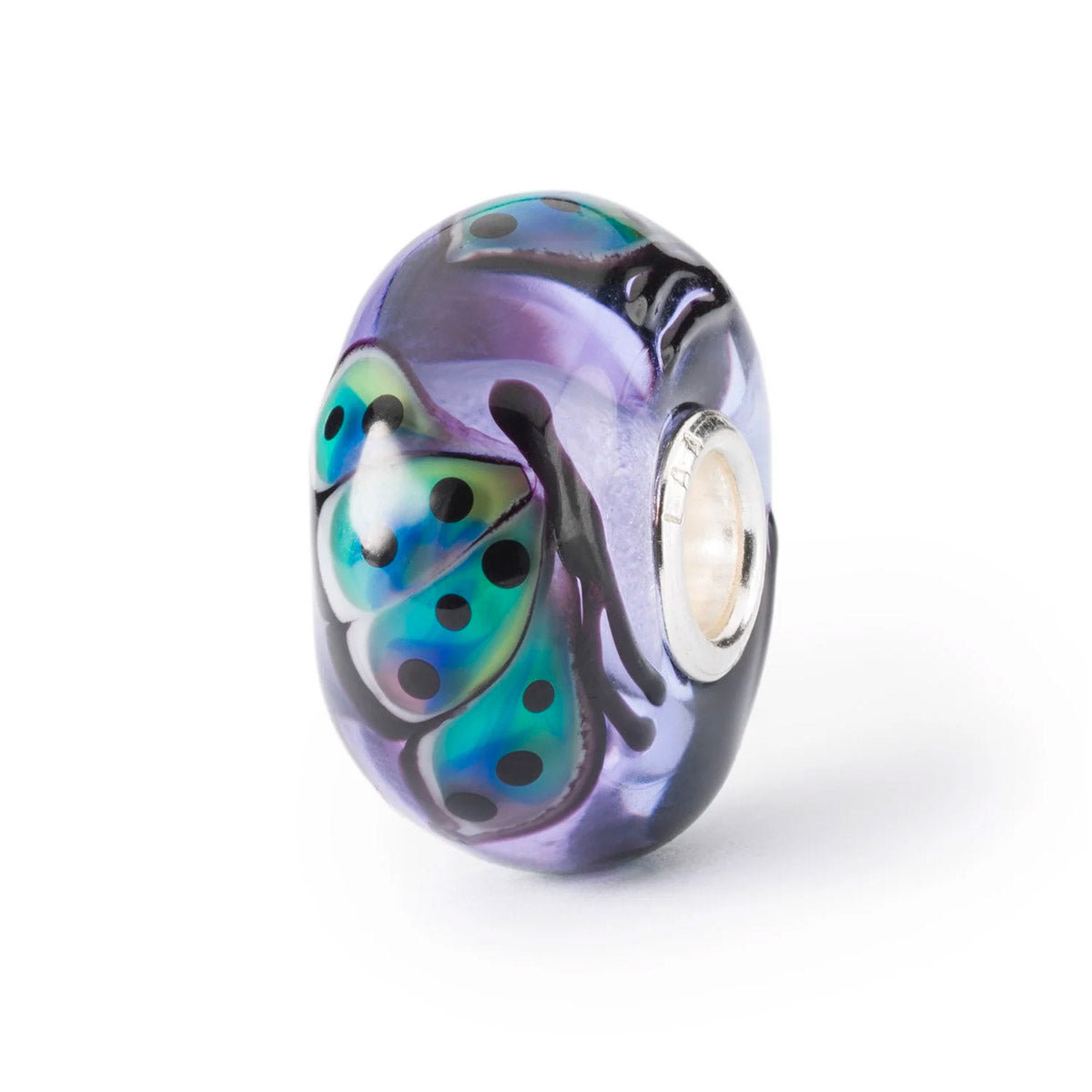 Battito d'Ali Trollbeads | Beads in vetro viola con farfalle disegnate | TGLBE-20349